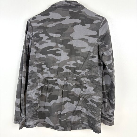 Knox Rose Gray Camo Utility Fisherman Jacket Drawstring Waist Pockets Size Small - Picture 3 of 8